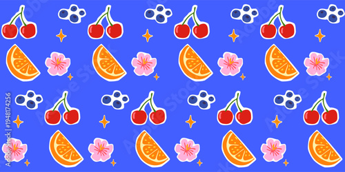 Cartoon Fun Fruit Seamless Pattern Background. Vibrant Retro Wrapping Paper Print. Colorful Party Wallpaper Design. Fashionable Bold Tropical Textile Positive Festive Fabric. Happy Summer Holiday Art
