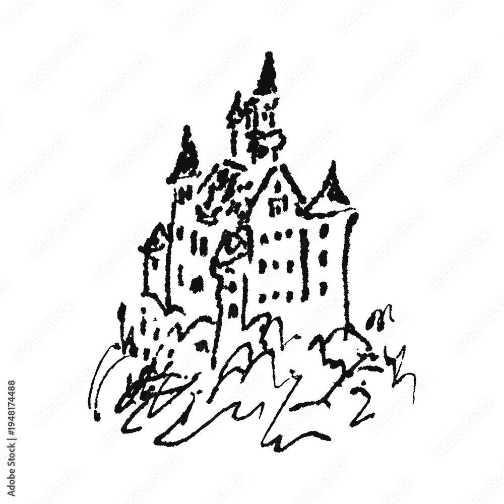 Obraz premium PNG Whimsical castle sketch illustration