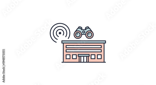 Building with motorcycle on top roof.