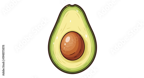 Half an avocado with a seed on a white background