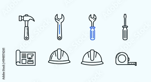 Construction tools and equipment icons