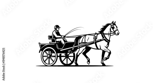 Horse-drawn carriage with driver in vintage style illustration.