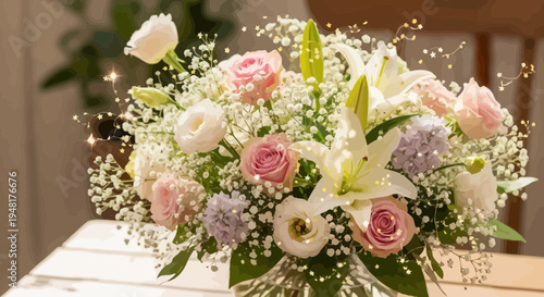 Elegant Pastel Flower Bouquet with Roses, Lilies, and Baby's Breath