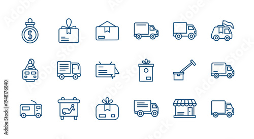 Delivery icons package truck and services