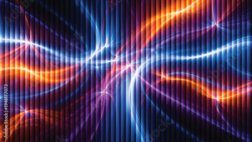 Abstract Neon Energy Streaks on Vertical Lines Background