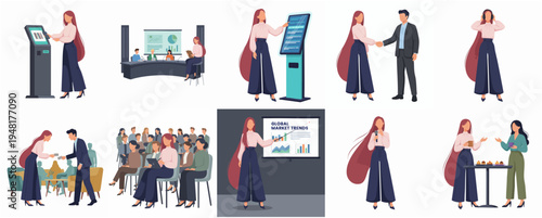 Flat Diverse People in Business Event Presentation and Meeting Illustration