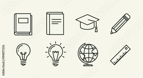 Education icons on beige background