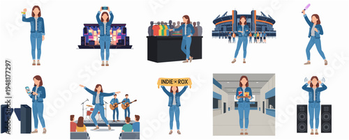 Colorful Diverse Scene of a Woman Enjoying Live Music Concert