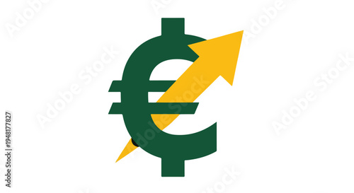 Green Euro Symbol with Yellow Upward Arrow Vector Icon