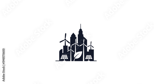 City Skyline with Wind Turbines.