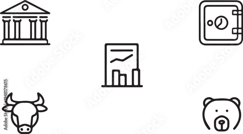 Four iconic symbols representing financial markets and investment concepts