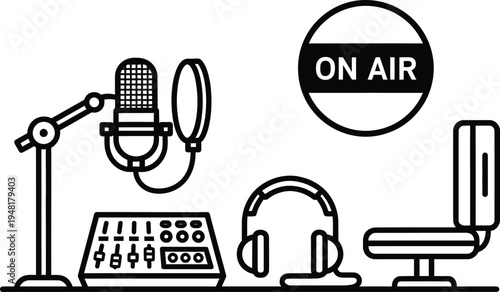 radio studio equipment, on air sign