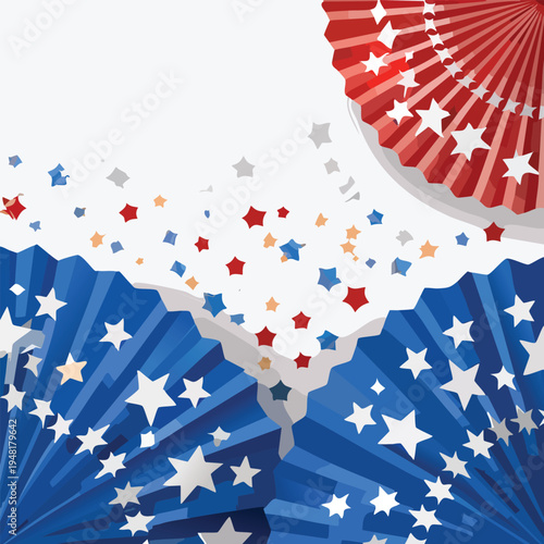 Abstract patriotic fan decorations with stars on white background
