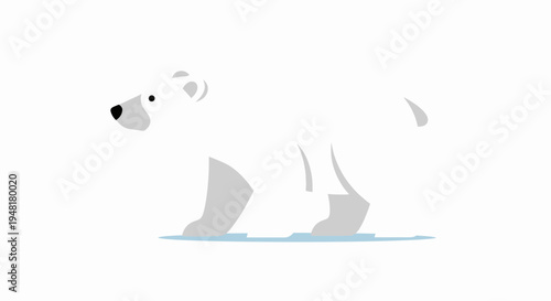 Minimalist Polar Bear Vector Illustration, Arctic Wildlife Animal Standing on Ice, Flat Graphic Design