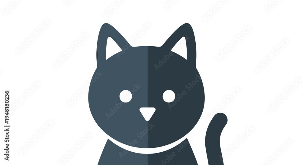 Fototapeta premium Minimalist Dark Gray Cat Icon, Flat Vector Illustration of a Cute Feline Character Avatar