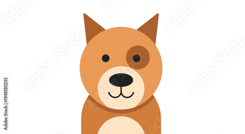 Cute Cartoon Dog Illustration, Flat Vector Character of a Brown Puppy with a Spot Over Eye, Isolated on White