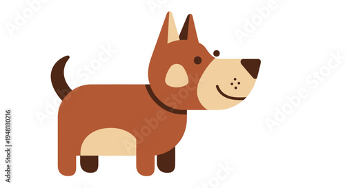 Flat Vector Illustration of a Cute Brown Cartoon Dog Isolated on White Background