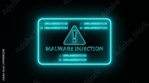 Enamelware injection obscurity warning interface animation with glowing neon digital threat alert panel, futuristic hacker intrusion notification and network security display