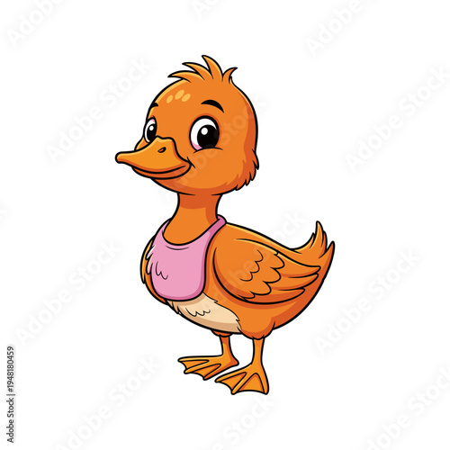 A cartoon duck wearing a pink top
