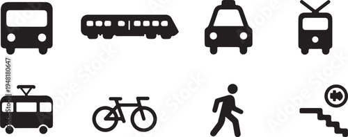 Collection of various transportation and mobility icons