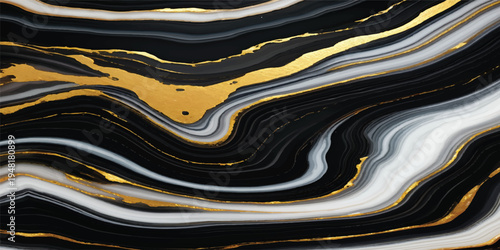 Close up abstract painting of a flowing gold and white liquid pattern featuring 3d wavy curves and artistic yellow water waves for a modern wallpaper backdrop
