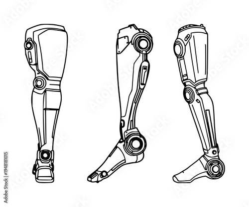 Bionic prosthetic leg set with futuristic fine line art design featuring high-tech mobility, artificial limb, innovation with robotics and elegant style