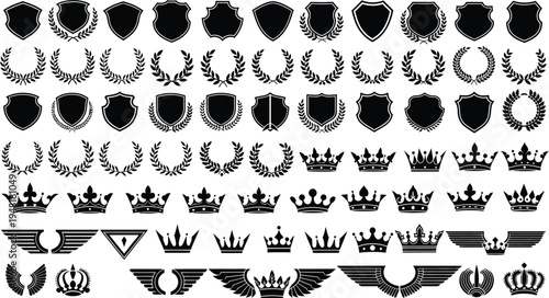 Collection of heraldic shields crowns and crests