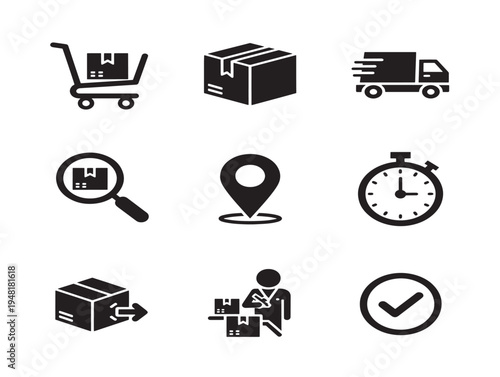 Creative order tracking interface icons with real time logistics visuals