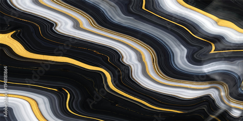 Abstract colorful background with flowing wavy yellow lines and golden liquid texture creating a seamless blue water pattern design for a light art backdrop