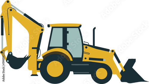 Versatile Yellow Backhoe Loader Illustration Isolated on White Background for Construction Civil Engineering Heavy Machinery Equipment and Industrial Earthmoving Project Design Assets