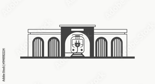 Architectural Building Facade with Arches.