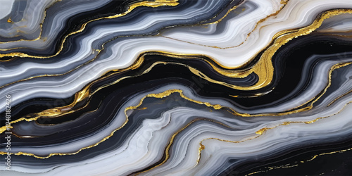 Artistic blue and brown stone texture with wavy gold metallic paint patterns creates a liquid silk surface design for a light wallpaper backdrop illustration