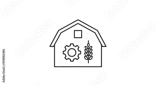 Barn with gear and wheat icon.