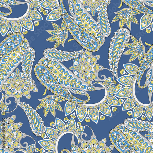 Paisley seamless vector pattern with fantastic flowers and leaves. Bohemian textile print inspired by batik. Vintage style