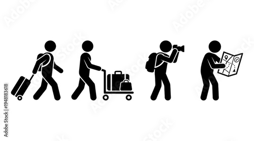 Travel Tourism Lifestyle Silhouette Icon Set Vector – Journey Adventure Vacation Symbols