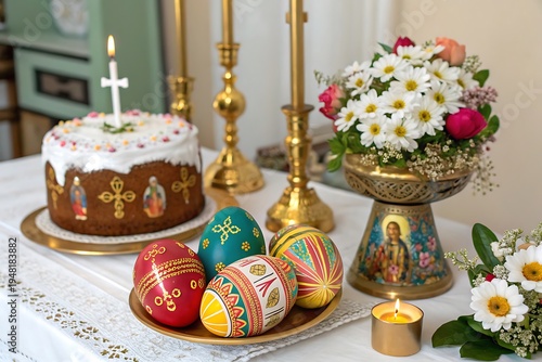 easter cake and easter eggs