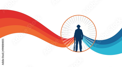 A patriotic illustration of a man's silhouette in a circle with colorful wavy lines and a flag-inspired design conveying a symbol of Martyrs Day in India