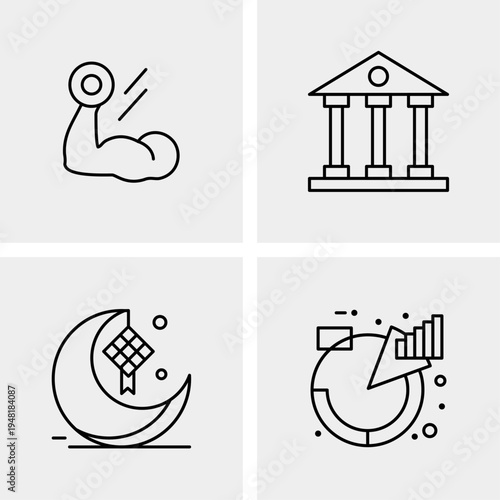 Four line icons of strength, Banking, Lunar investment and business statistics