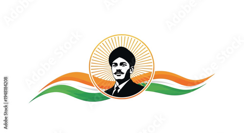 Illustration of Bhagat Singh's tribute on Shaheed Diwas with Indian flag colors and eagle silhouette