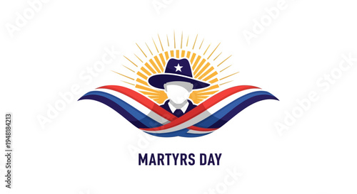 Illustration of a patriotic symbol featuring a silhouette of Bhagat Singh in a hat against a sunburst with Indian flag colors on Martyrs Day