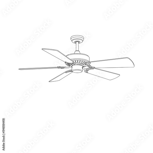 A ceiling fan with a light fixture and four blades
