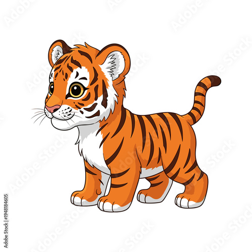 A cartoon tiger cub with orange and black stripes