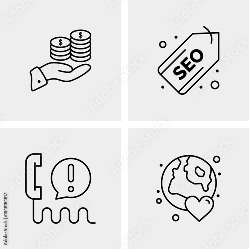 SEO optimization and online business icons with coins globe and speech bubble