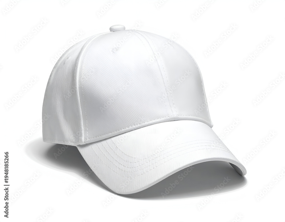 Fototapeta premium Plain white baseball cap, crisp stitching, clean design