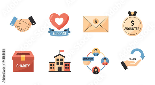 Charity Community Support and Volunteering Help Icon Set