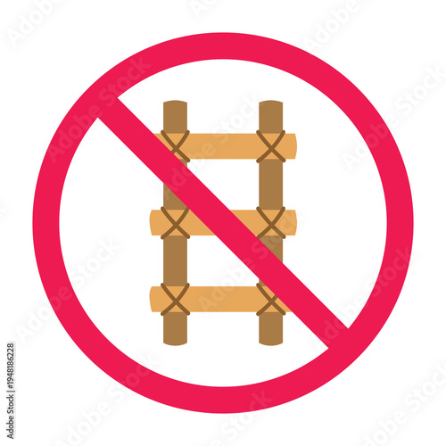 No ladder sign, wooden ladder prohibited symbol, forbidden ladder climbing symbol, ideal for safety restriction warning icon