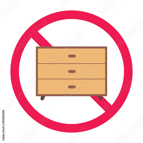 No cabinet sign, drawer cabinet prohibited symbol, prohibited furniture storage symbol, ideal for interior restriction warning icon