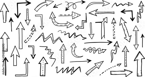 Collection of hand drawn arrows pointing in various directions