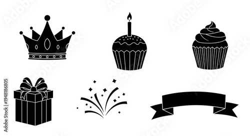 Festive Birthday Cupcake with Fireworks and Party Ribbon
