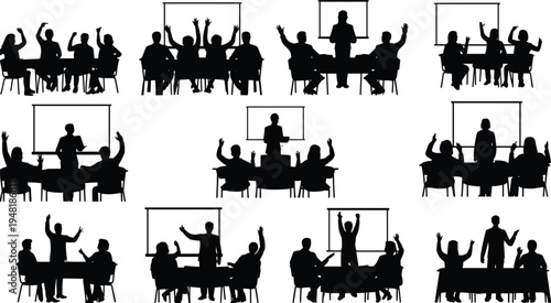 Business meeting  teamwork discussion presentation audience corporate workshop communication education lecture leadership n education lecture leadership conference flat vector illustration